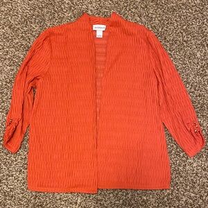 Vintage Peck and Peck Vibrant Orange Crinkle Open Cardigan